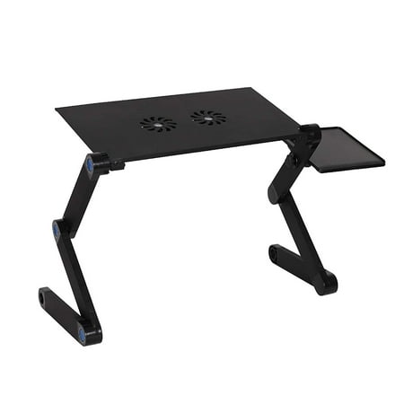 KARMAS PRODUCT Foldable Aluminum Laptop Desk Adjustable Portable Laptop Table Stand with 2 CPU Cooling Fans and Mouse Pad Ergonomic Lap Desk for Bed and Sofa Up to 17 inches