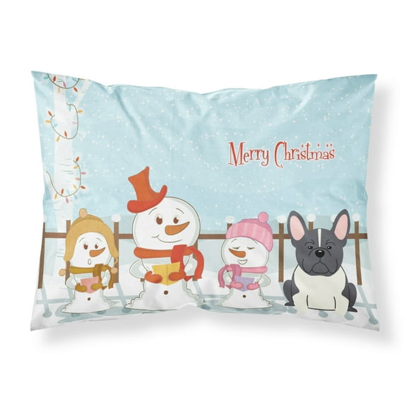Merry Christmas Carolers French Bulldog Black White Fabric Standard Pillowcase