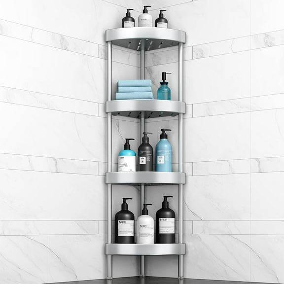 Corner Shower Caddy Stand, 4 Tier Rustproof Standing Shower Organizer, Anodized Aluminum