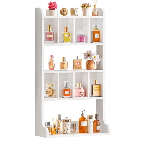 Olakee Wall Mount Perfume Organizer & Large Cologne Display Case, Wood, White