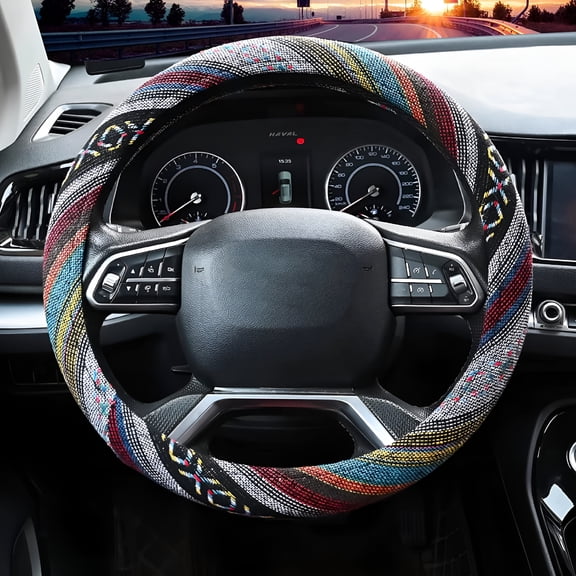 MELIVO Bohemian Steering Wheel Cover, 15 inches Car Steering Wheel Cover Universal Fit for Men & Women Colorful