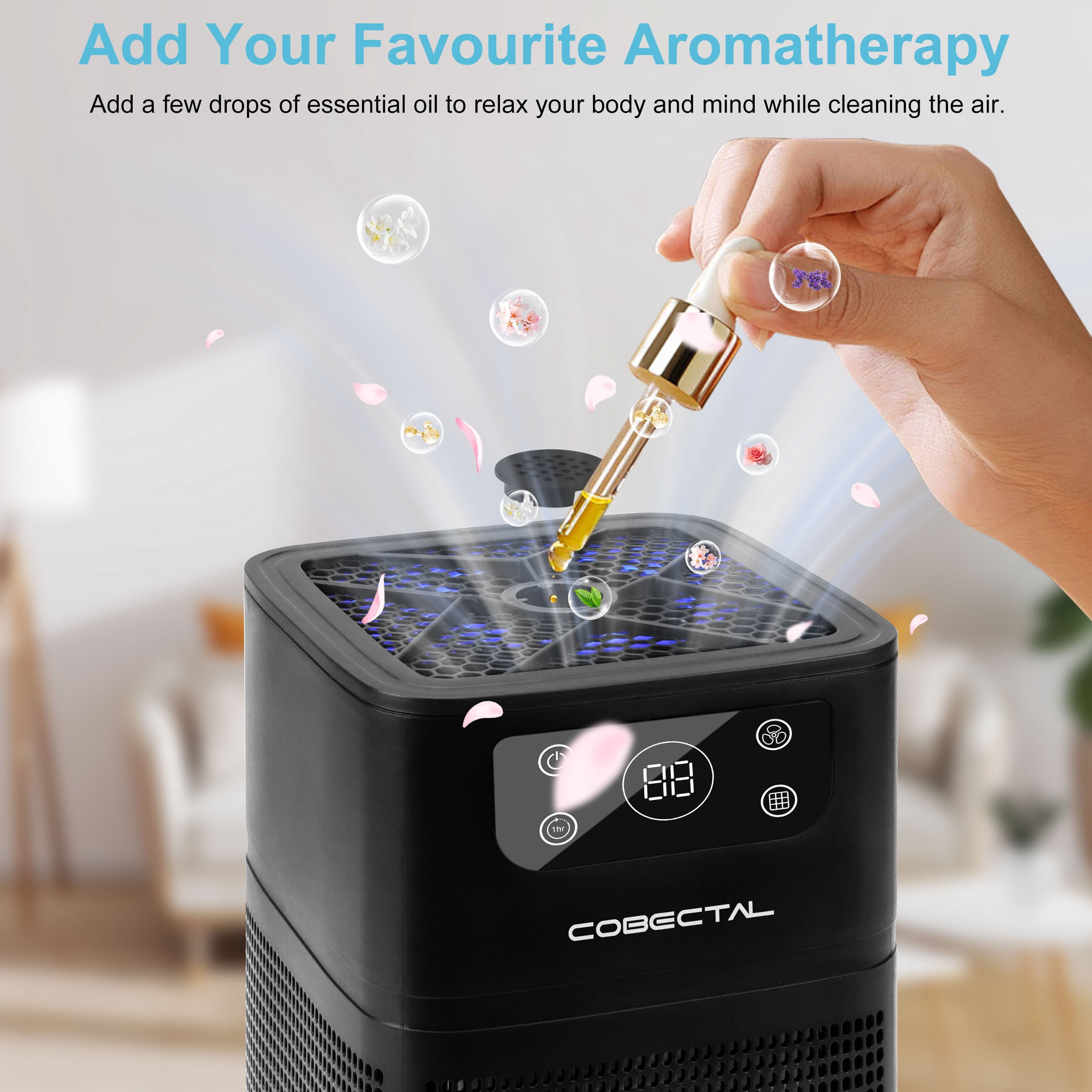 Cobectal Air Purifier for Home, H13 HEPA Air Filter, Removes Pet Dander and Odor, Black, ZQA-3000A