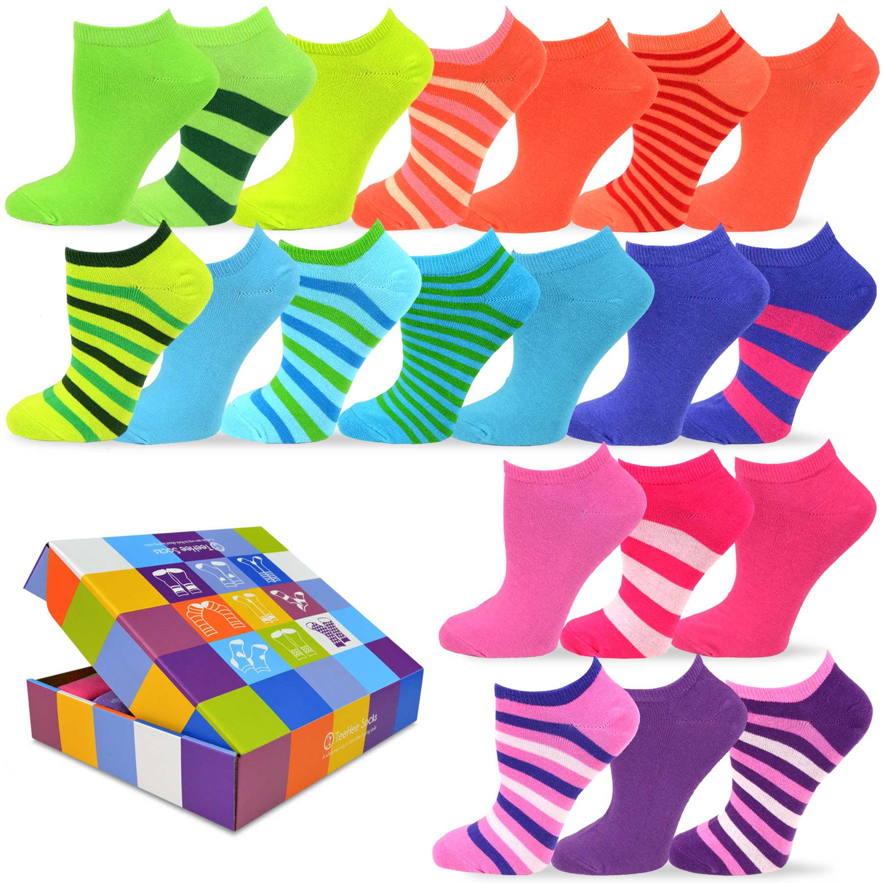 TeeHee Women's Valued 20 Pack Fashion No Show Cotton Socks (Stripes