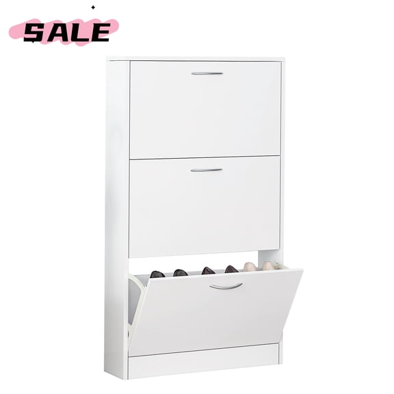 Hassch Shoe Cabinet with 3 Flip Drawers, Hidden Shoe Rack,Shoe Storage Organizer with Adjustable Shelf for Small Space Entryway Living Room, White