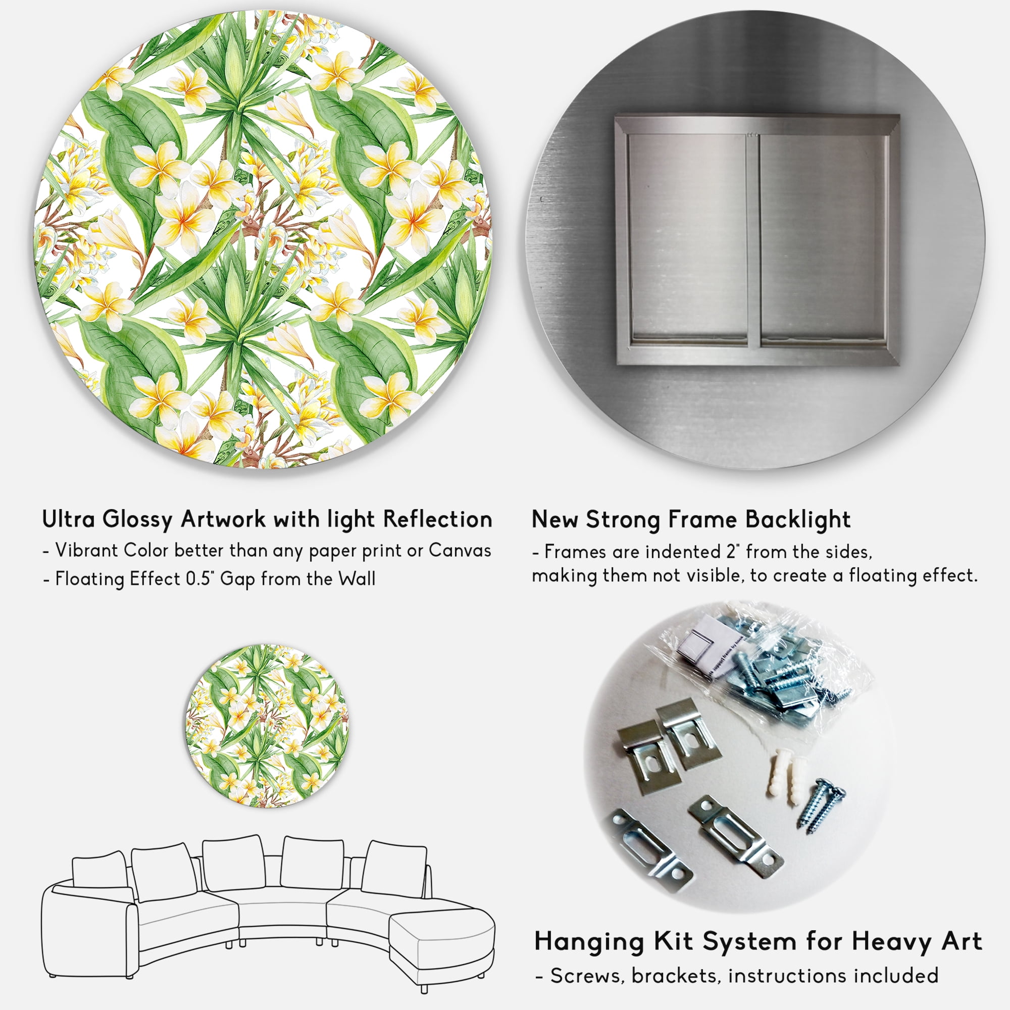 Designart 'Yellow Flowers and Tropical Foliage IX' Modern Circle Metal Wall Art 23x23 - Disc of 23