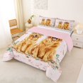 thumbnail image 3 of Manfei Kawaii Dachshund Queen Comforter Set, Romantic Rose Flower Comforter Sets Queen, Pink Golden, Pink Reversible, 3pcs, 1 Comforter and 2 Pillowcases, 3 of 7