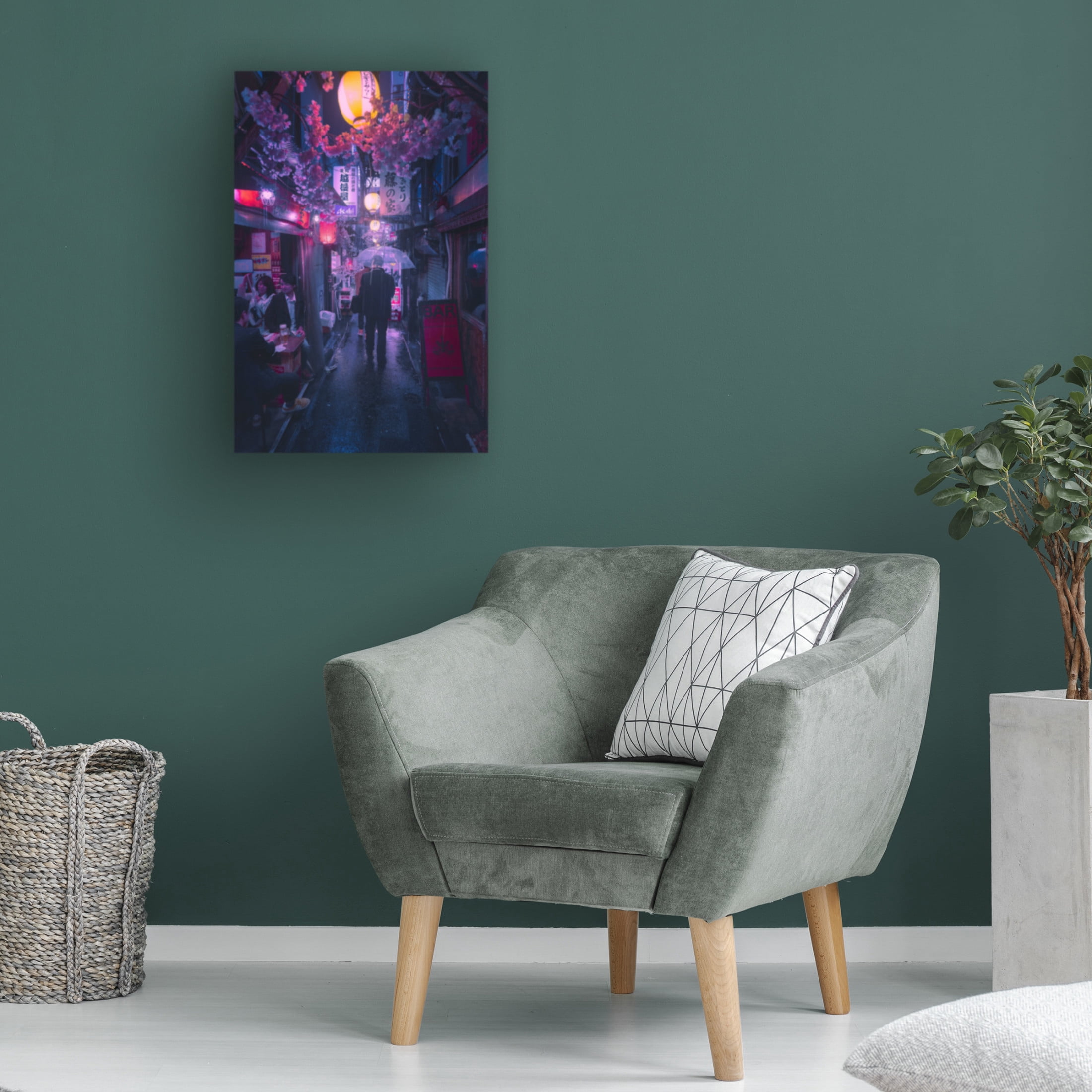 Canvas Wall Art - Javier De La 'Tokyo Blue Rain' Wall Art for Living Room, Bedroom, or Office Décor by Trademark Fine Art - 12 x 19 Inches