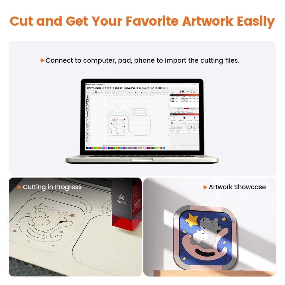 Algo DIY Mini Engraver 5W Output Power, 200mm/s Cutting and Engraving Machine for DIY Wood Metal Glass Leather, WiFi APP Control for Beginners