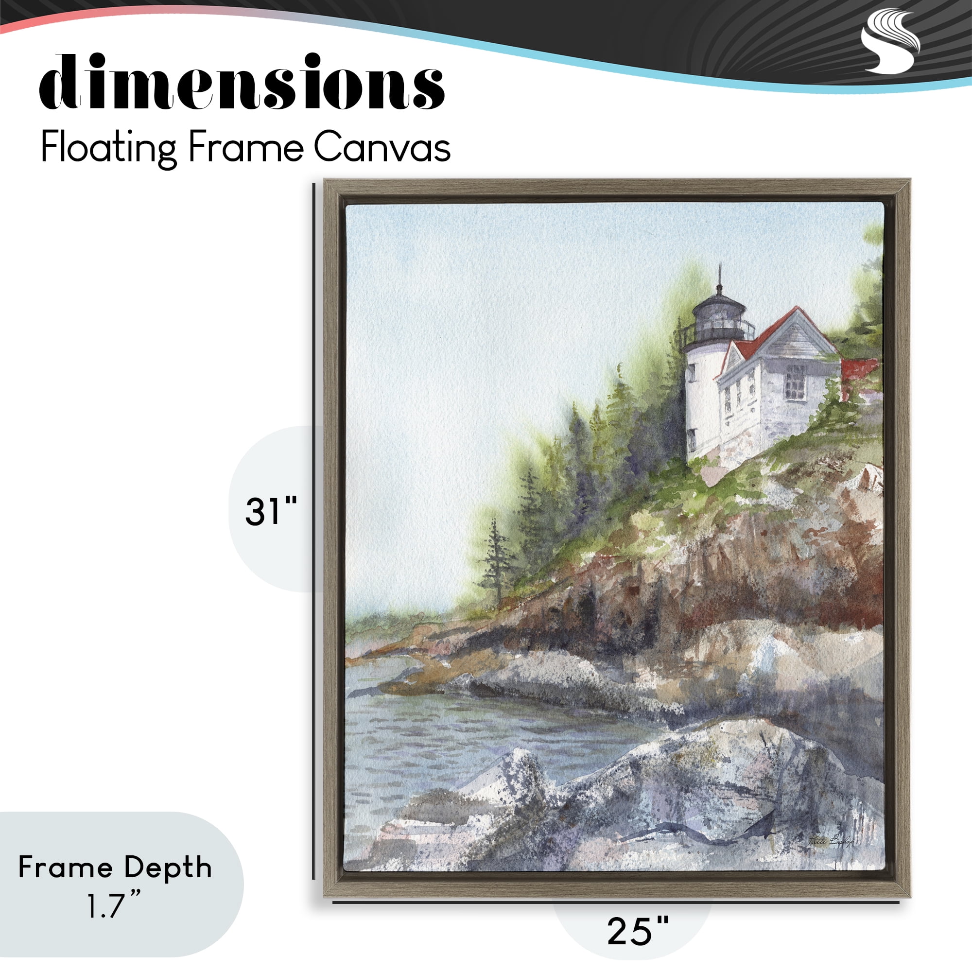 Stupell Industries Bass Harbor Lighthouse Brown Framed Floater Canvas Wall Art, design by Patti Bishop