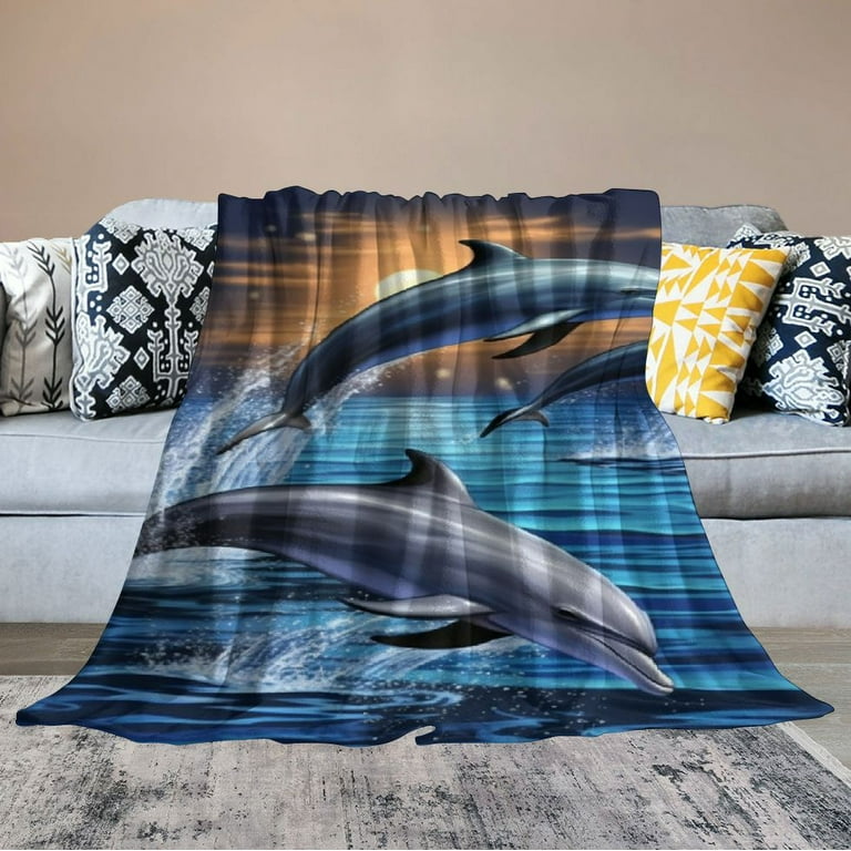 JEUXUS Dolphin Blanket for Bed Dolphin Throw Blanket for Women Men and Kids Super Soft Plush Dolphin Blanket Throw Queen Size Blanket