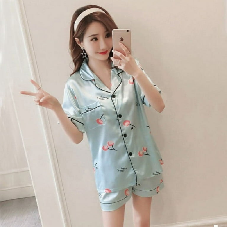 DanceeMangoo Long Sleeve Silk Pajamas Spring Autumn Women Pajama Sets Print Cute  Sleepwear Pyjamas 3XL 4XL 5XL 85kg Nightwear 