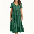 thumbnail image 2 of Women's Summer Plaid Maxi Dresses Casual Floral Short Sleeve V Neck Boho Beach Vacation Swing Dress with Pockets Green S(S), 2 of 6