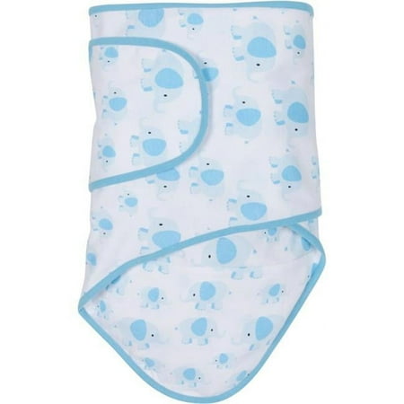 UPC: 0748252315847 | Miracle Blanket Baby Sleep Wearable Swaddle Wrap for Newborn Infant Boy or Girl 0-3 Months – Blue Elephants with Blue Trim