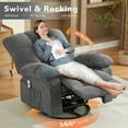 thumbnail image 4 of 360° Swivel Recliner Chair with Massage and Heat, Oversized Rocker Recliner Single Sofa with Charging Station and Side Pocket for Living Room, Grey, 4 of 9