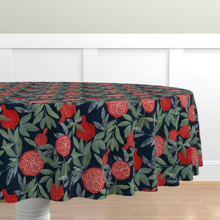 

Cotton Sateen Tablecloth 70 Round - Garden Dark Pomegranates Red Floral Flora Festive Winter Fruits Holiday Botanical Fruit Print Custom Table Linens by Spoonflower