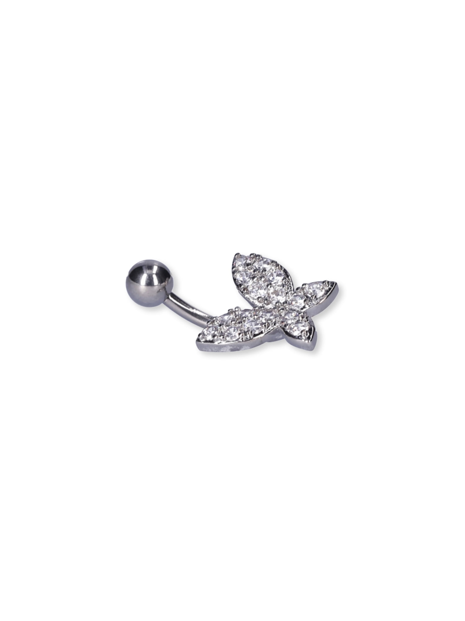 Butterfly Cubic Zirconia Silver-Tone 316 Stainless Steel Belly Button Ring, Butterfly Navel Piercing Jewelry