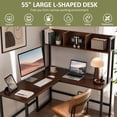 thumbnail image 5 of 55" Reversible L-Shaped Desk with Storage Hutch, Wood Computer Desk for Home Office , Gaming, Dark Brown, 5 of 10