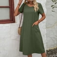 thumbnail image 1 of SMihono Robe d'Été Grande Taille pour Femmes 2023 à Manches Courtes, Couleur Unie, Coupe Ample, Robe T-shirt à Col Rond, 1 of 5
