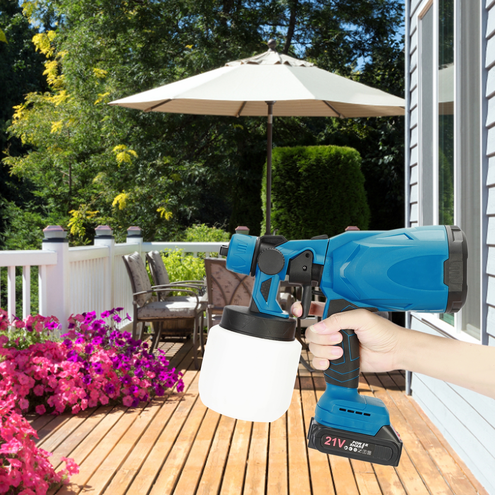 Thehsnt 600W Cordless Electric Paint Sprayer - 800mL Tank & 21V 2000mAh Battery, 3 Spray Patterns (H/V/Circle) for Furniture/Walls/Cars, 30000RPM Motor - 11”x9.5” Compact Design