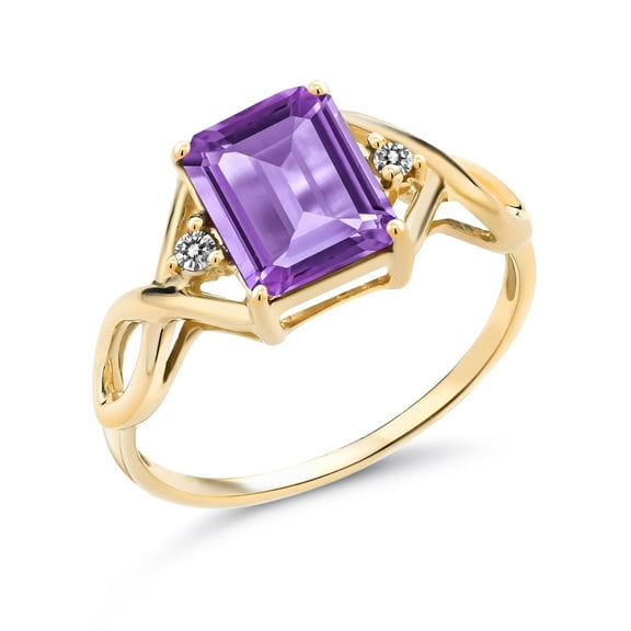 Gem Stone King 2.53 Cttw Purple Amethyst and White Diamond 18K Yellow Gold Plated Silver Ring for Women | Three Stone Wedding Engagement Anniversary Promise Ring for Women  | Size 6