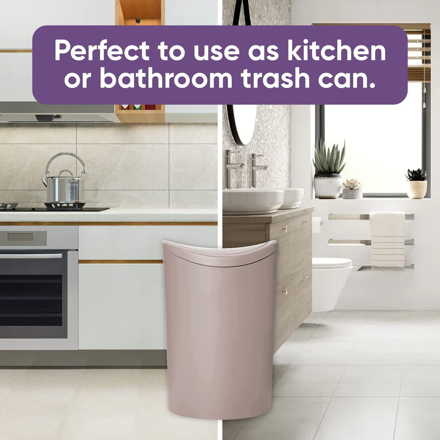 Superio Small Modern Trash Can with Lid 6 Liter taupe,