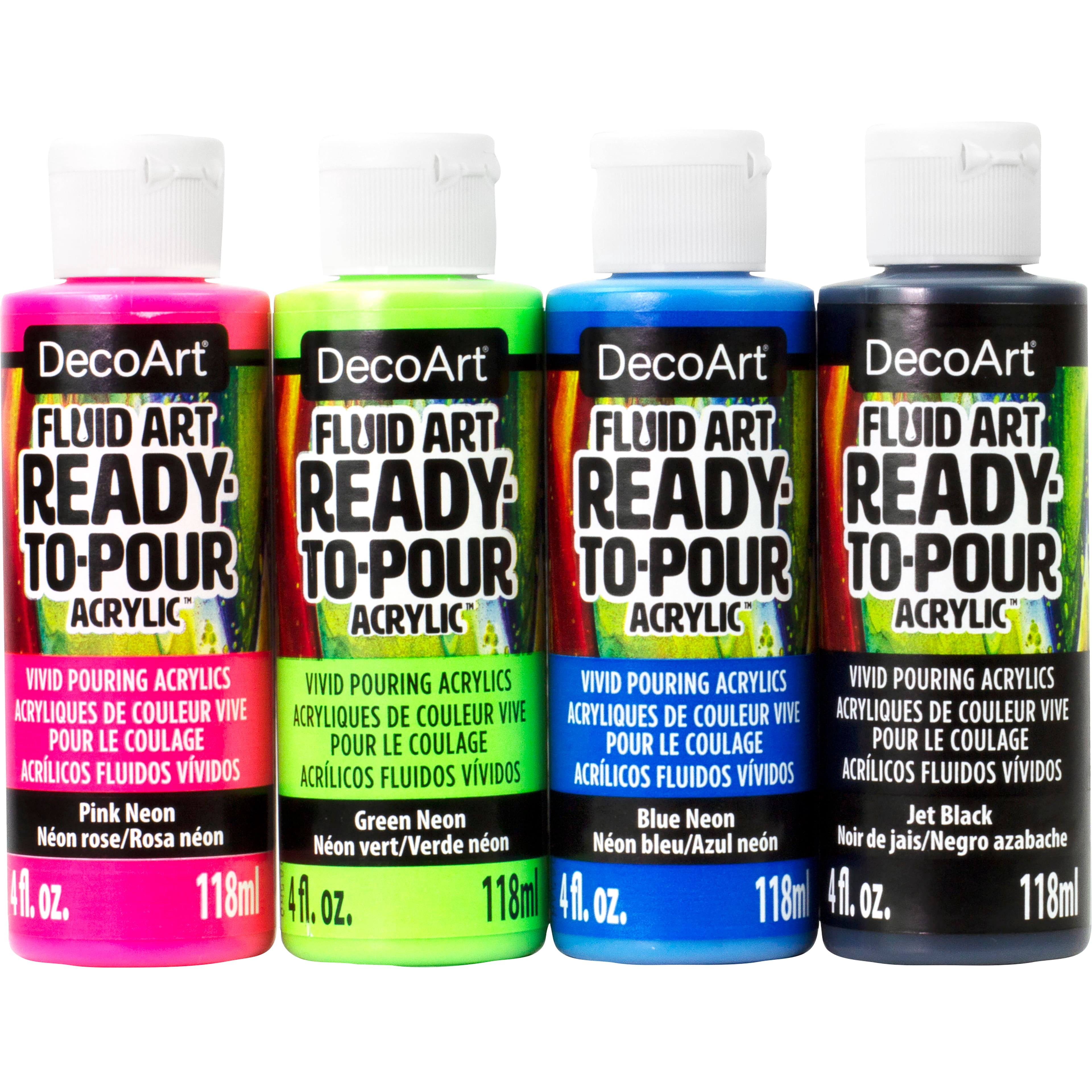 DecoArt Fluid Art Ready to Pour Acrylic Neon Blast Paint Pack, 6 Packs: 4 ct. (24 total)