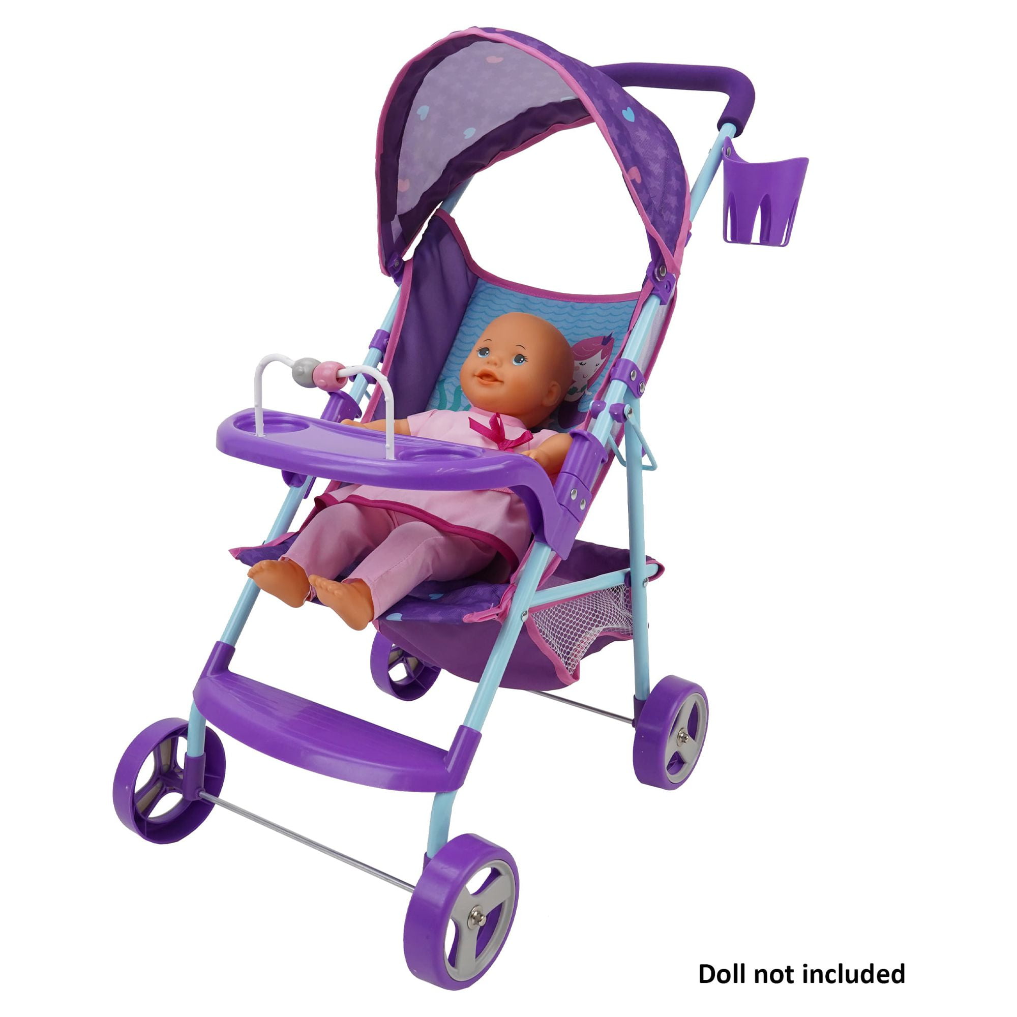 509 Mermaid Doll Stroller - Canopy & Cup Holder, Easy Fold Storage & Travel, Fits Dolls up to 21", Ages 3+