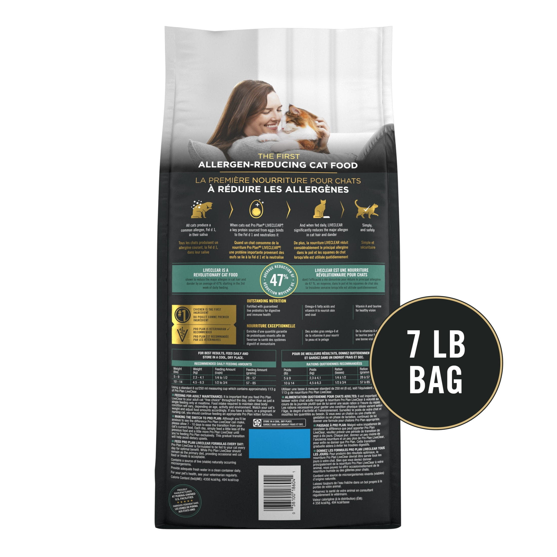 Purina Pro Plan Allergen Reducing, High Protein Cat Food, LIVECLEAR Chicken and Rice Formula, 7 lb. Bag