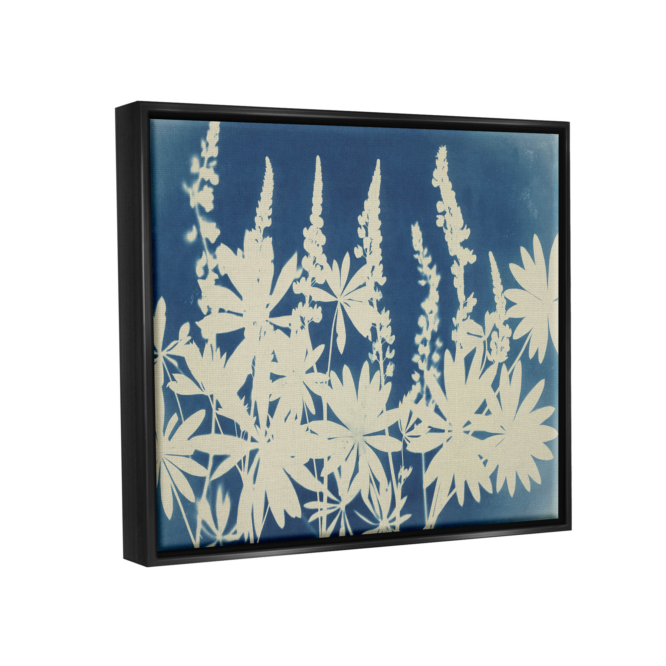 Stupell Industries Wildflower Cutout Shapes Arrangement Graphic Art Jet Black Floating Framed Canvas Print Wall Art, Design by Liz St. Andre