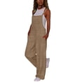thumbnail image 7 of Sawvnm Jumpers for Women Casual Cold Shoulder Sleeveless Jumpsuit Solid Button Suspender Jumpsuits Wide Pocket Linen Ankle-length Leg Pant Jumpsuit, 7 of 7