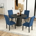 thumbnail image 3 of Roundhill Furniture Aurora 5-Piece Round Dining Set, Pedestal Dining Table with 4 Velvet Chairs, Blue, 3 of 11