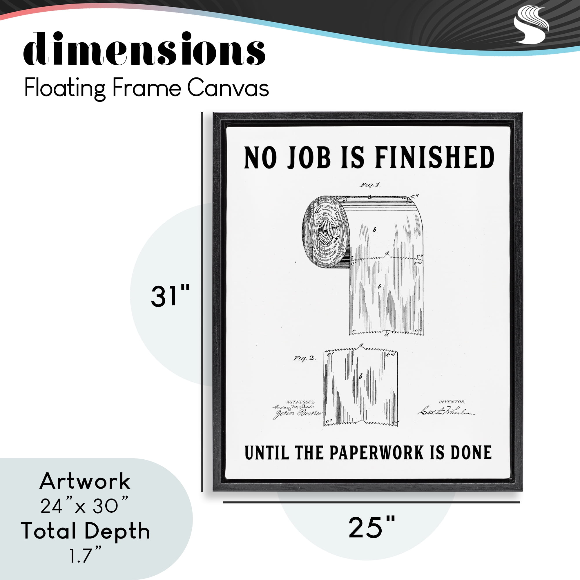 No Job Finished Toilet Paper Black Framed Floater Canvas Wall Art, design by Lettered and Lined