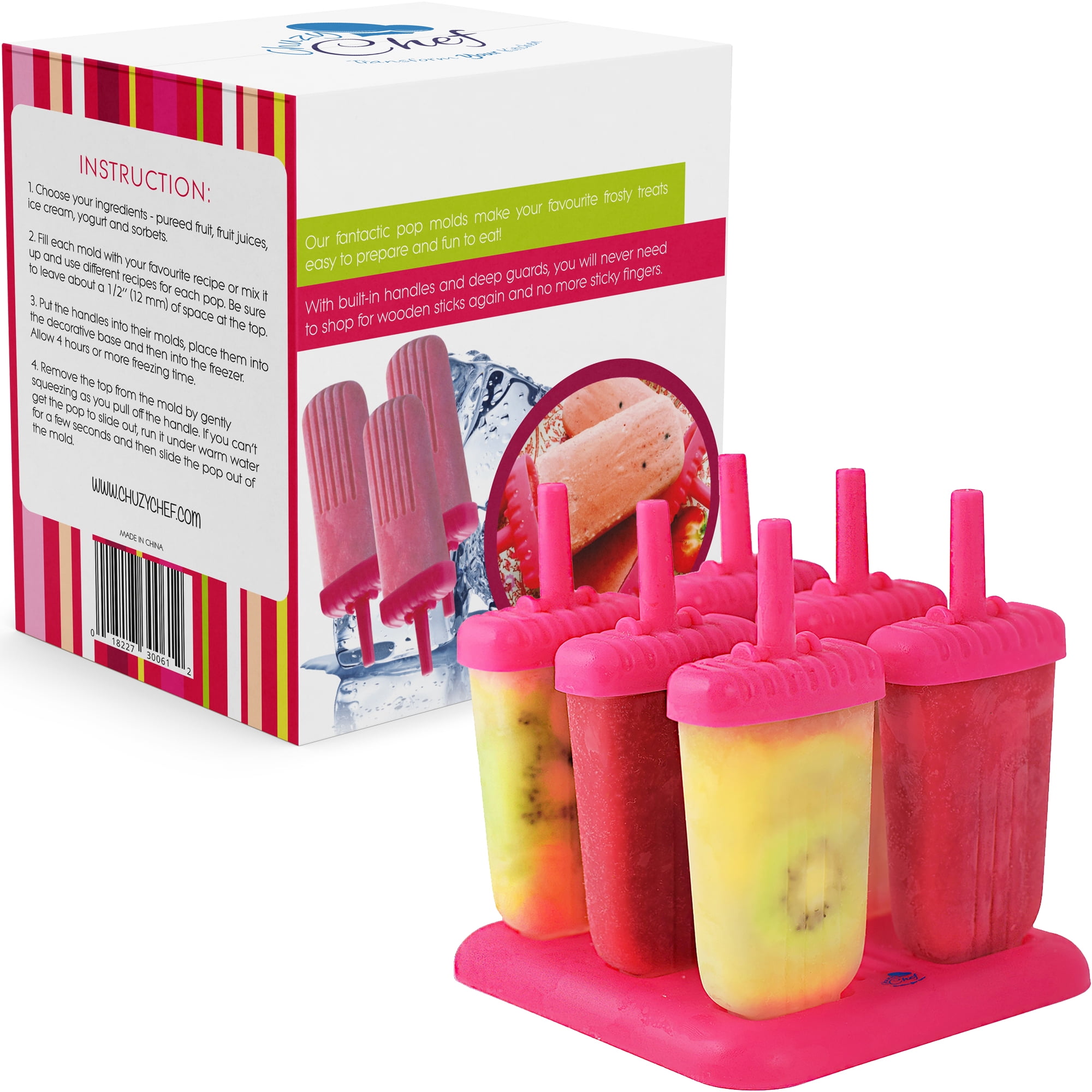 Cook with Color Popsicle Mold - 6 Section Reusable Ice Pop Molds for Frozen Yogurt, Ices, Ice Creams and Homemade Popsicles for Toddlers, Kids and