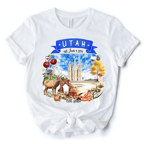 Artistic Utah State Themes and Landmarks T-Shirt, Tee for History and Travel Lovers