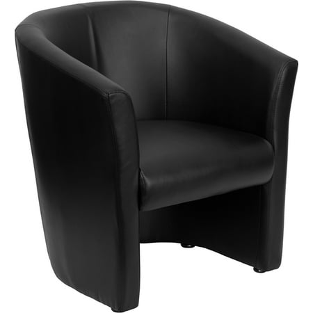 Black Leather Barrel-Shaped Guest Chair - GO-S-01-BK-QTR-GG