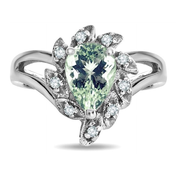 Star K � Green Amethyst Pear Shape 8x6 Halo Split Shank Ring