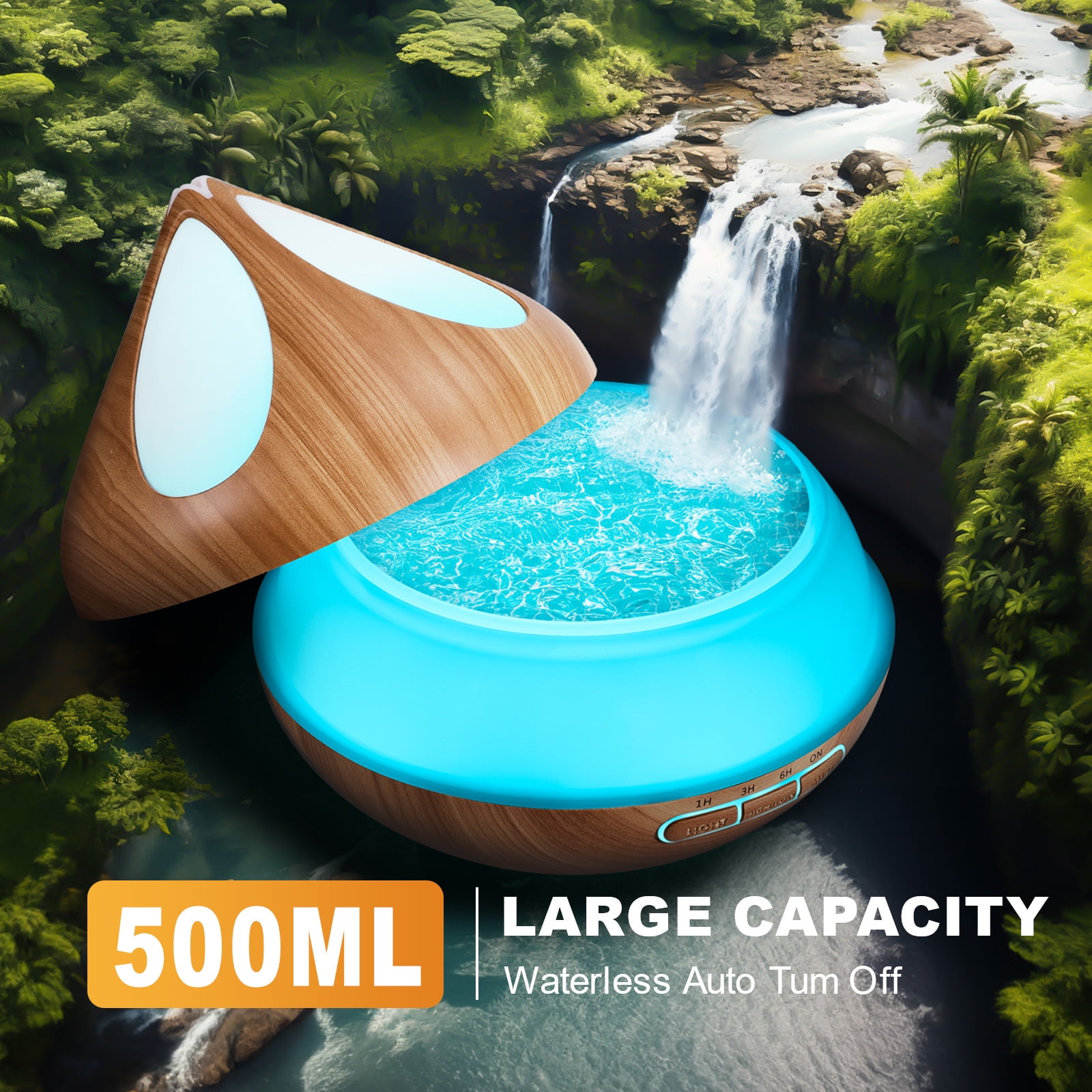 Noahstrong 500ml Essential Oil Diffuser with 8*10ml Essential Oils Set, Woodgrain Aromatherapy Oil Diffusers with Remote Control, Fragrance  Air Humidifier Vaporizer for Large Room Bedroom Office