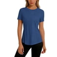 thumbnail image 3 of Uootdi T Shirts for Women Short Sleeve Solid Running Tops Daily Active Style Quick Dry Breathable Fitted Shirts Gift, 3 of 7