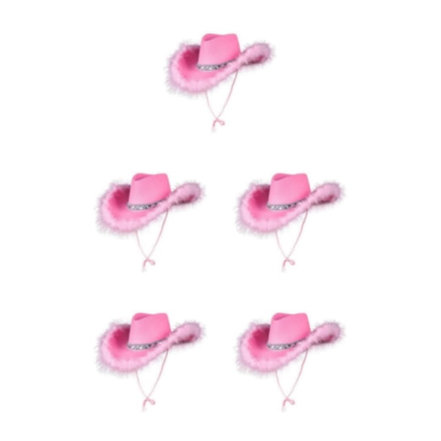relayinert Iconic American Style Cowboy Hat Fashion Statement Stylish Disco Cowboy Hat Pink 5Set