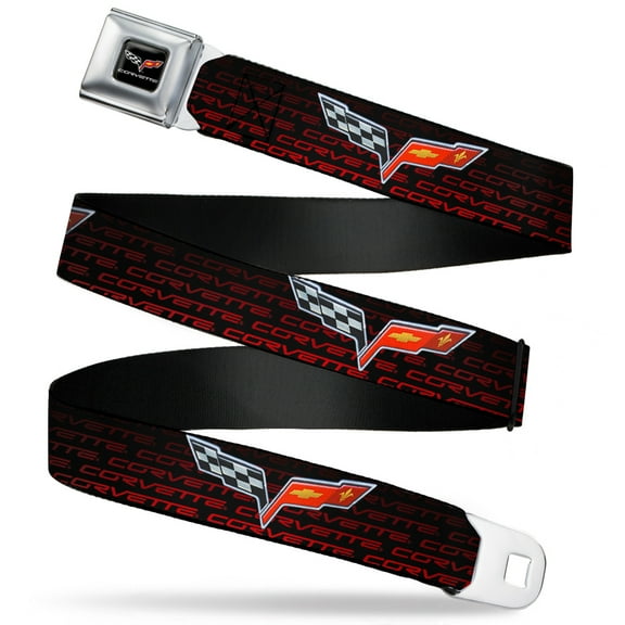 GM General Motors Belt, Seatbelt Buckle Belt, C6 Logo Corvette Repeat Black Red Ombre, 30 to 44 Inches