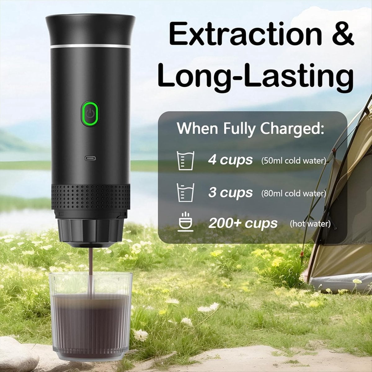 Wireless Electric Portable Espresso Coffee Machine Camping Coffee Maker Capsule Powder Travel Coffee Maker White,1 * portable coffee maker 1 * usb cable 1 * spoon,White