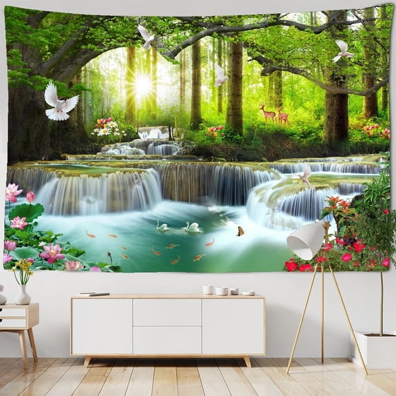 Beautiful Natural Forest Waterfall Printed large Wall Tapestry Sea View Hippie wall Tap