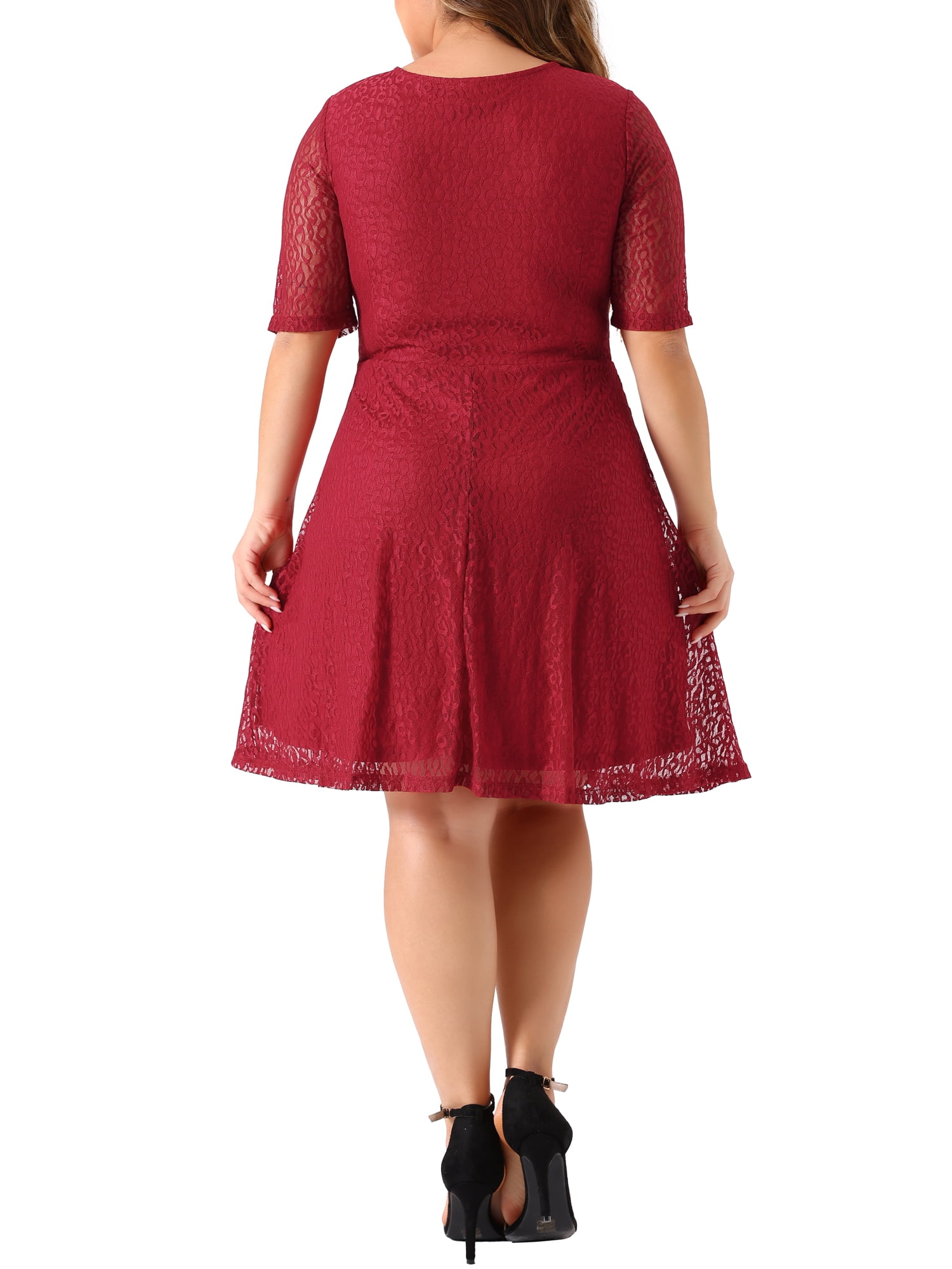 DARING DIVA V Neck Swing A-Line Cocktail Wedding Midi Lace Dress 1X Red