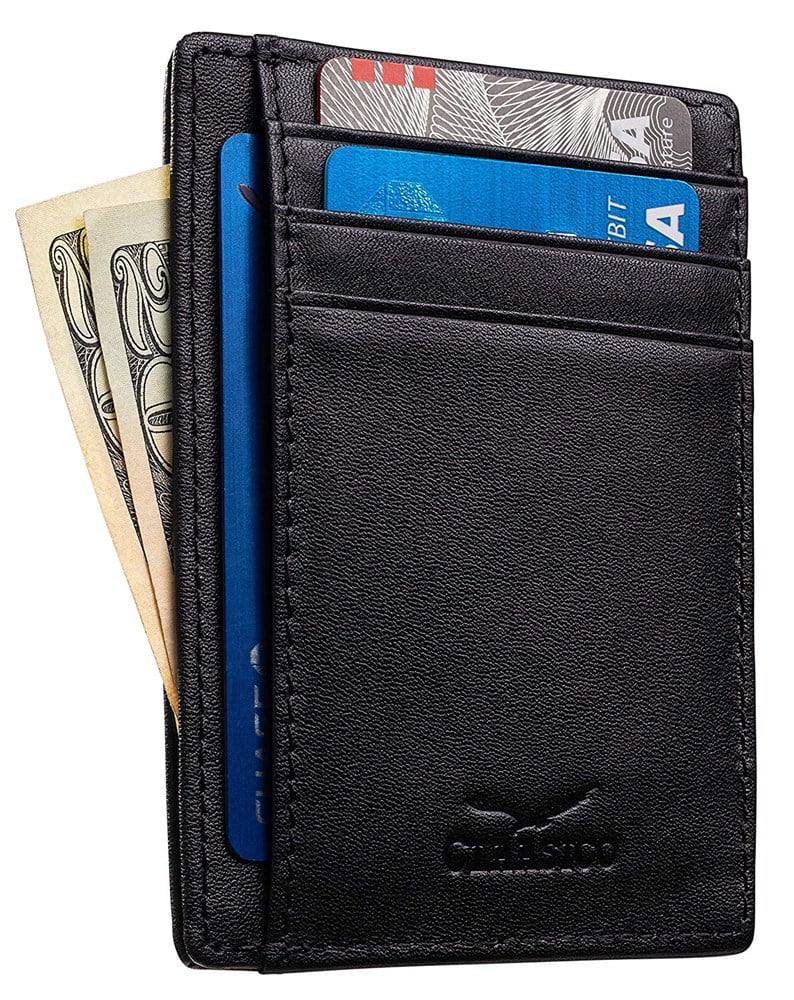 Front Pocket Slim Minimalist Leather Wallet RFID Blocking Genuine ...