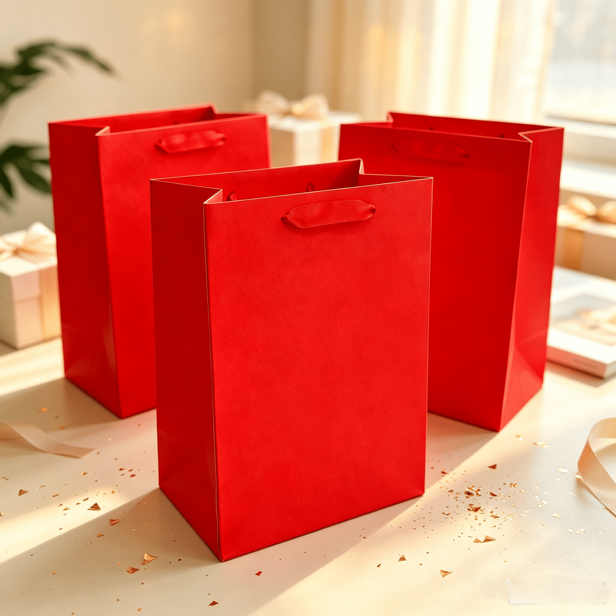 Large Red Paper Gift Bags, 7" x 5“ x 10", 3 Count, by Way To Celebrate