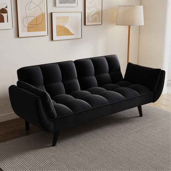 57-inch black sofa with simple assembly design - Convenient for quick setup