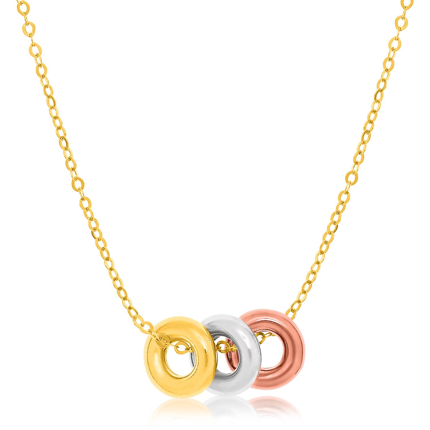 14K Tri-Color Gold Chain Necklace with Three Open Circle Accents