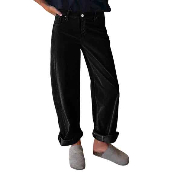 Women’s Corduroy Straight Leg Pants Relaxed Fit High Waist Button Fly Casual Trousers with Pockets for Everyday Wear
