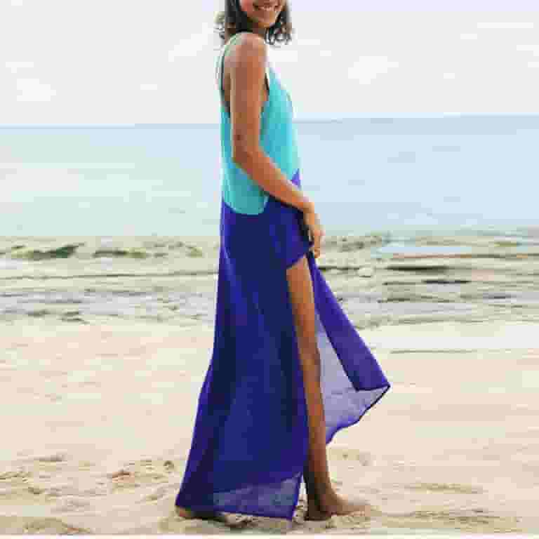 【正規販売店】 Mesh Sheer Sexy Womens Long V-Neck Sleeveless Dress Maxi Clothing