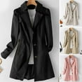 thumbnail image 2 of Women Fall Spring Coat Slim Fit Single-breasted Solid Color Turn-down Collar Pockets Mid Length Korean Style Overcoat Outdoor Jacket, 2 of 8